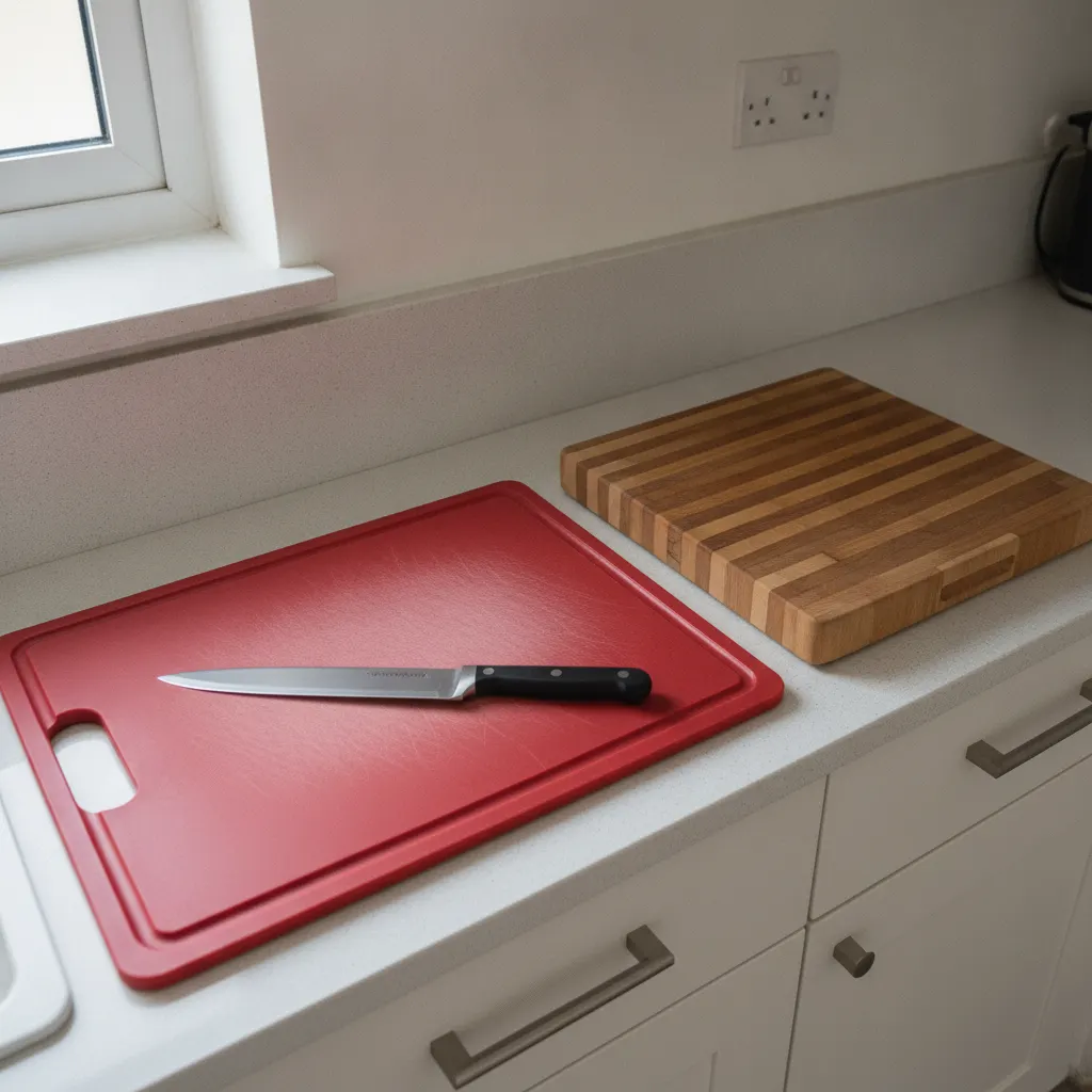 Chopping boards in Airbnbs: plastic vs wood, colour codes, and the three-month replace cycle