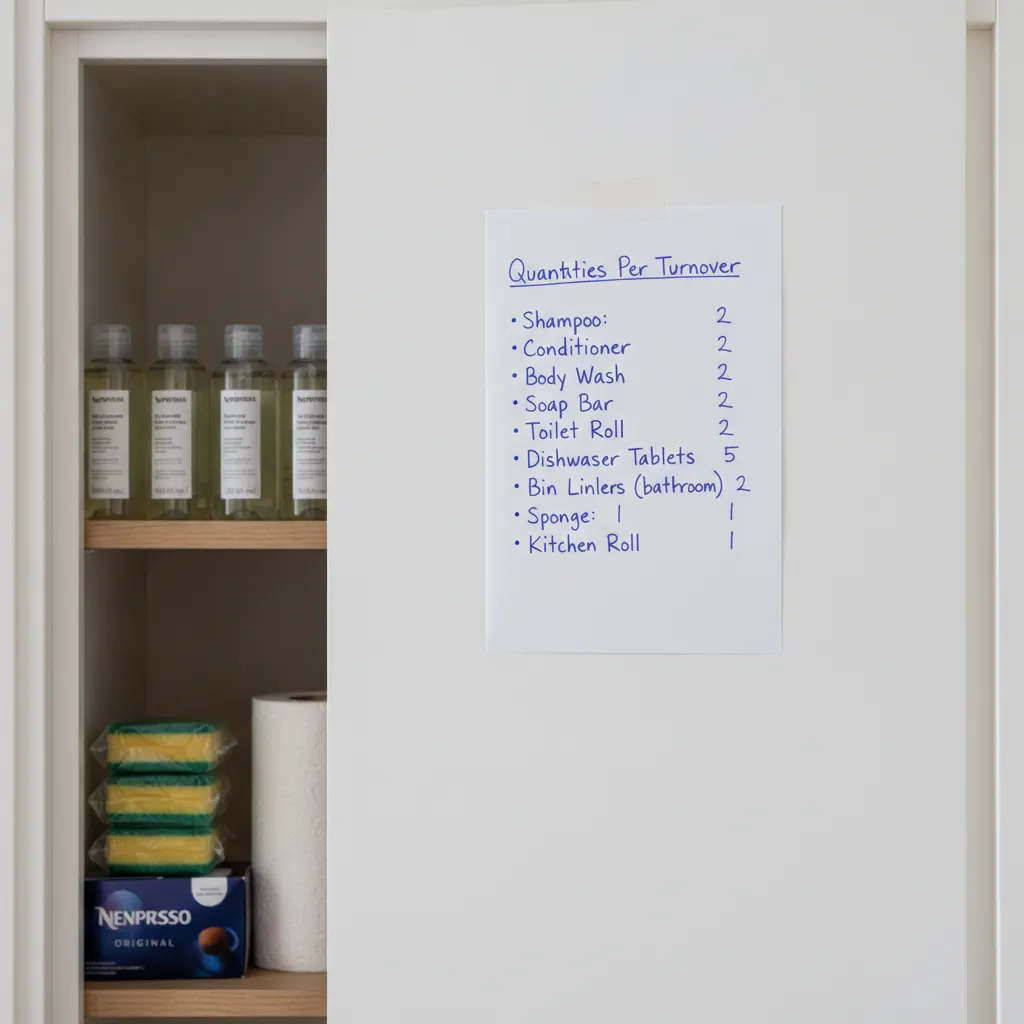 Cleaning product quantities per Airbnb turnover: my exact list across a 2-bed flat