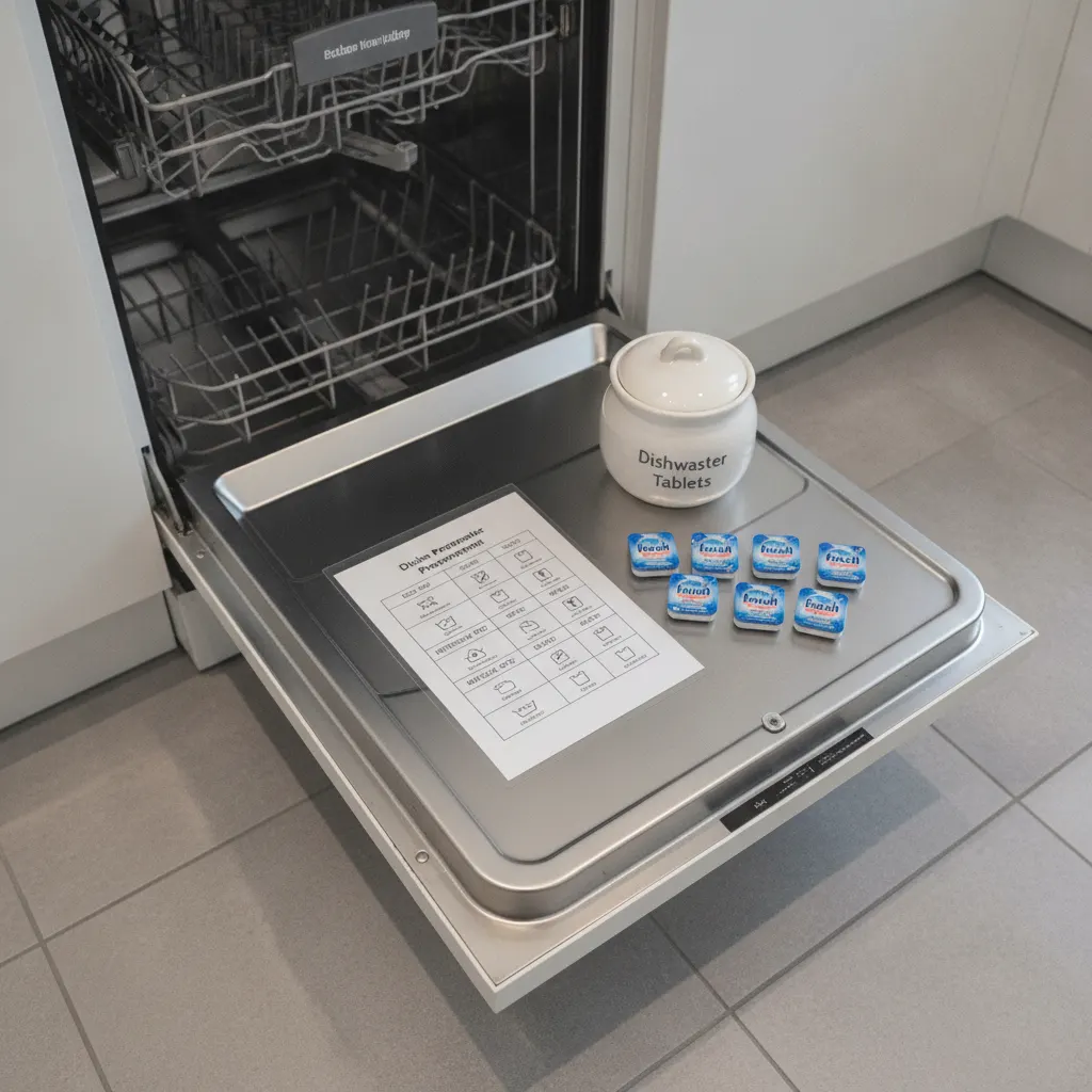 Dishwasher use in Airbnbs: guest instruction cards, wrong tablets, and how I solved the glassware problem